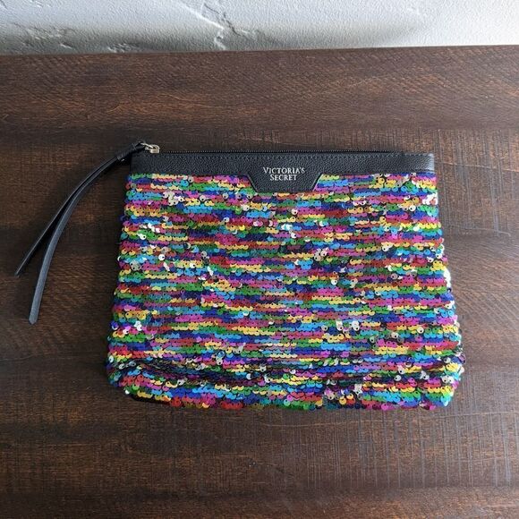 Victoria Secret Multicolored Rainbow/Silver Reversible Sequin Clutch Bag - Picture 1 of 5